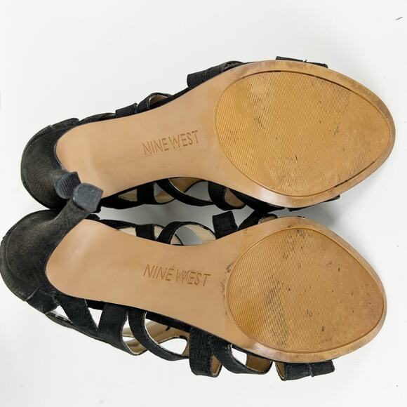 Nine West Black Nubuck Leather Sandals in Flora Size 7.5M - Picture 7 of 8